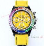 Japan Grade Copy Rolex Daytona Quartz 43 Rainbow with Yellow Dial Watch